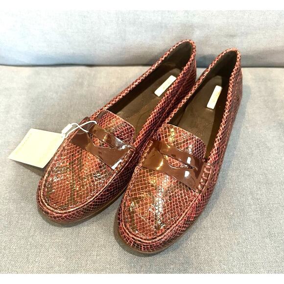 NWT Geox Reddish/Purple Faux-Snakeskin Loafers, Sz 39.5 (9.5) (JJ) - Picture 1 of 10